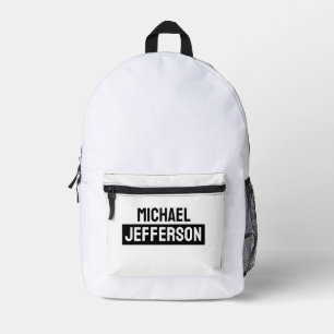Elegant Plain Black White Personalized Custom Printed Backpack