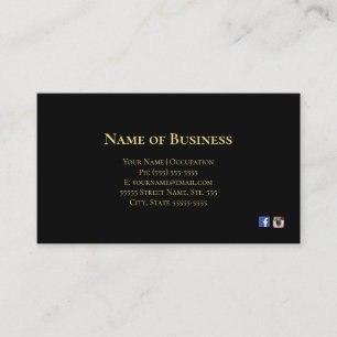 Elegant Plain Black With Gold Text Social Media Business Card