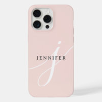 Elegant Plain Blush Pink White Script Monogram