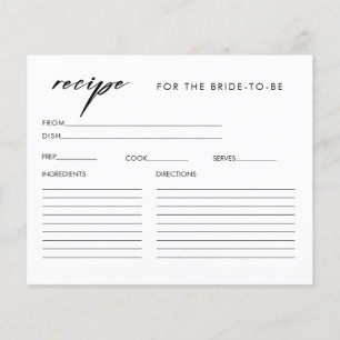 Elegant Plain Bridal Shower Recipe Card