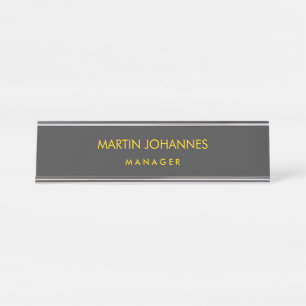Elegant Plain Gold Colour Grey Black Custom Name Desk Name Plate