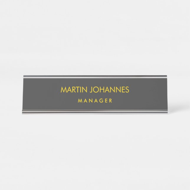 Elegant Plain Gold Colour Grey Black Custom Name Desk Name Plate (Front)