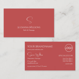 Elegant Plain Indian Red with Monogram and Logo Business Card