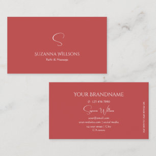 Elegant Plain Indian Red with Monogram Modern Chic Business Card