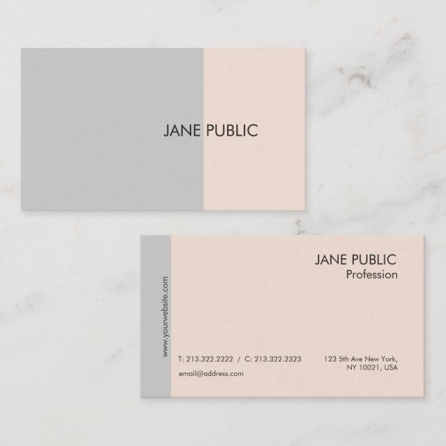Elegant Plain Modern Professional Grey and Beige Business Card (Front/Back)