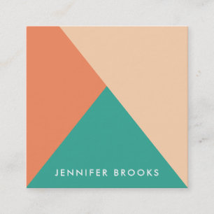 Elegant plain peach orange teal modern colour bloc square business card