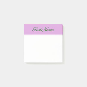 Elegant, Plain, Plum Background + Dark Green Name Post-it Notes