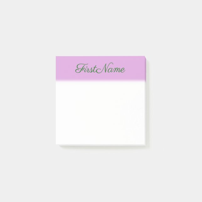 Elegant, Plain, Plum Background + Dark Green Name Post-it Notes (Front)