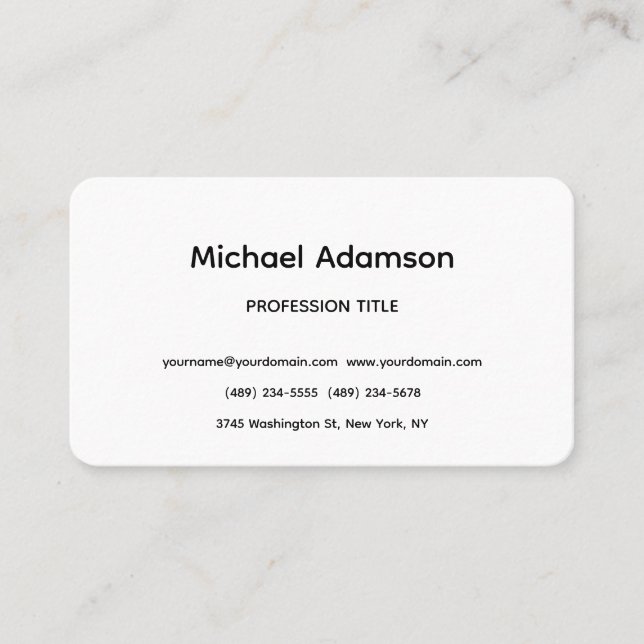 Elegant Plain Simple Black White Minimalist Business Card (Front)