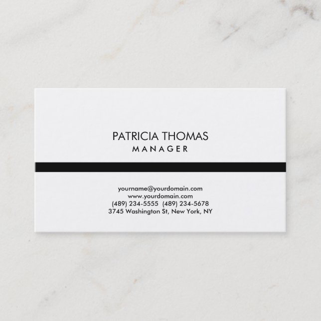 Elegant Plain Stylish White Black Professional Business Card (Front)