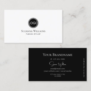 Elegant Plain White and Black with Logo Stylish Business Card