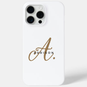 Elegant Plain White Gold Script Monogram iPhone 15 Pro Max Case