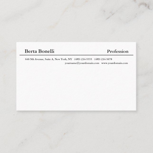 Elegant Plain White Minimalist Modern Business Card (Front)