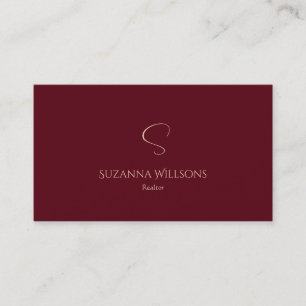 Elegant Plain Wine Red with Monogram Simply Modern Business Card
