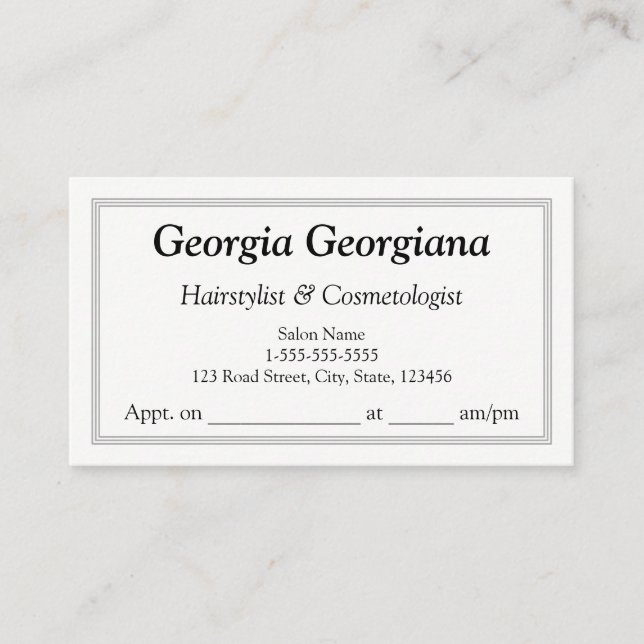 Elegant & Plain, With Triple-Line Border Appointment Card (Front)