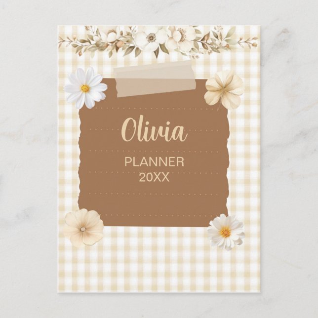 Elegant Planner with Soft Stamp & Rose Accents – C Postcard (Front)