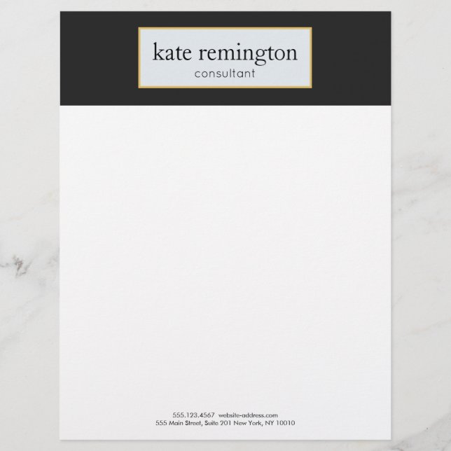 Elegant Plaque on Black Professional Customized Letterhead (Front)