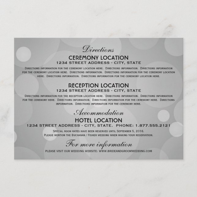 Elegant Platinum Black Wedding Directions Enclosure Card (Front)