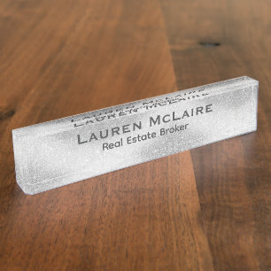 Elegant Platinum & Diamonds Professional Nameplate