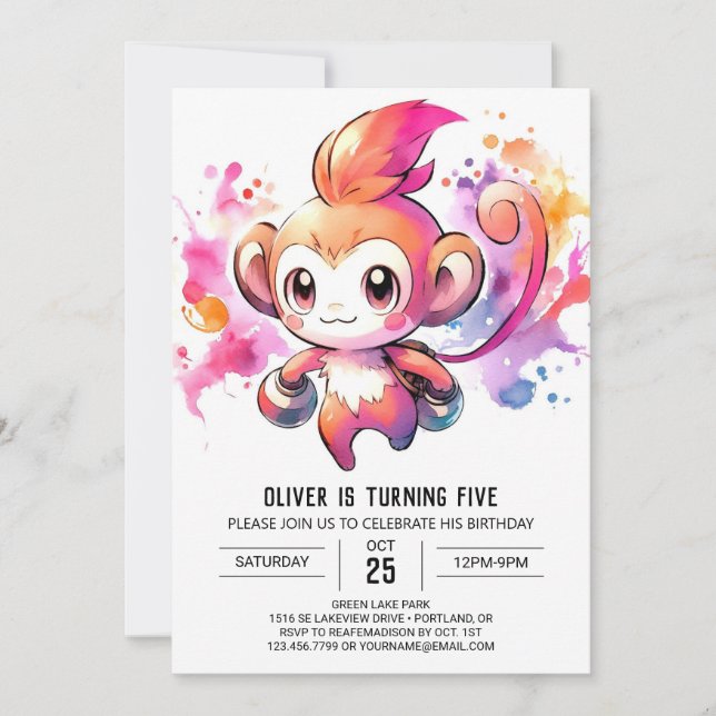 Elegant Playful Monkey Birthday Invitation (Front)