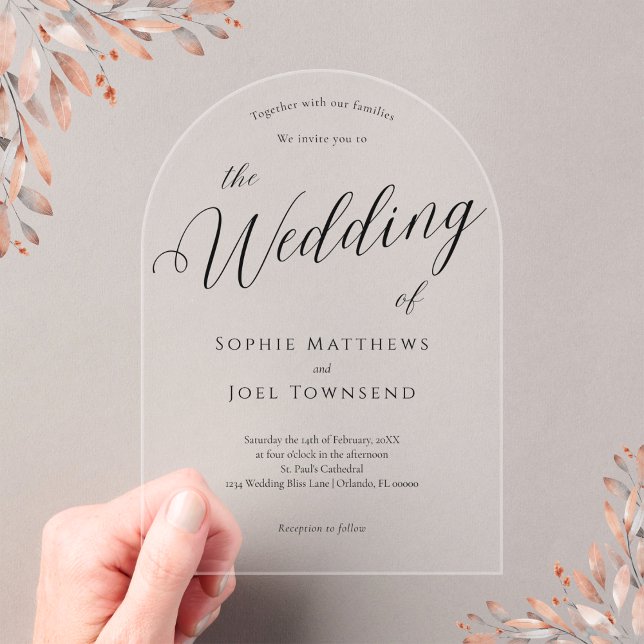 Elegant Playful Romantic Black Script Wedding  Acrylic Invitations (Creator Uploaded)