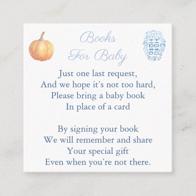 Elegant Please Bring A Book Autumn Baby Shower Enclosure Card (Front)