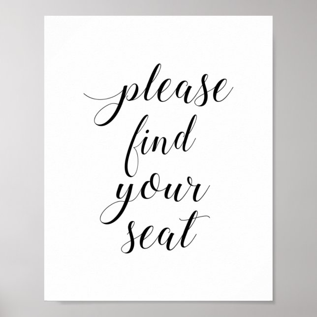 Elegant Please Find Your Seat Wedding Sign (Front)