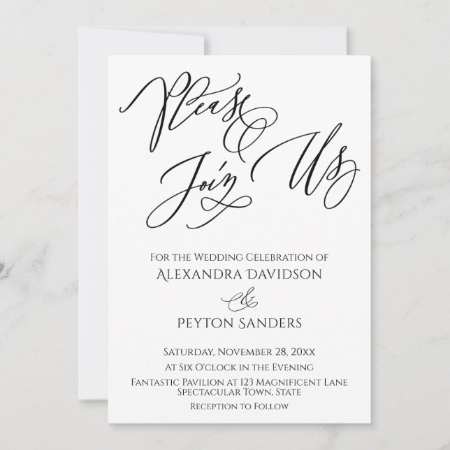 Elegant "Please Join Us" Black & White Wedding Invitation (Front)