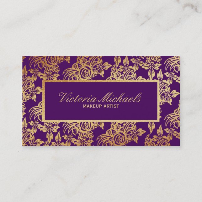 Elegant Plum and Gold Floral Business Card (Front)