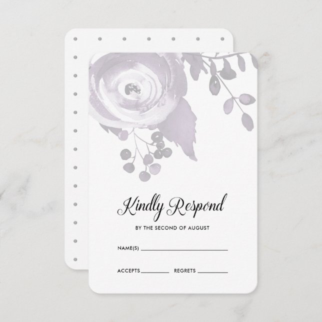 Elegant Plum and Grey Floral Dots Wedding RSVP (Front/Back)