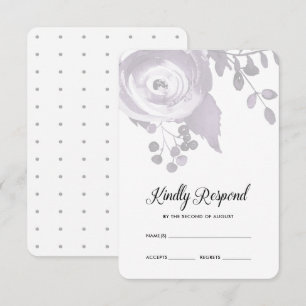 Elegant Plum and Grey Floral Dots Wedding RSVP Card