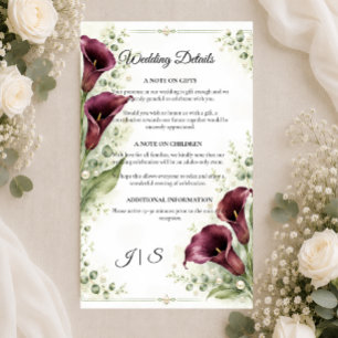 Elegant Plum Calla Lily Romance Wedding  Enclosure Card