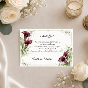 Elegant Plum Calla Lily Romance Wedding Thank You Card