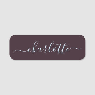 Elegant Plum Calligraphy Script Personalised Name Tag