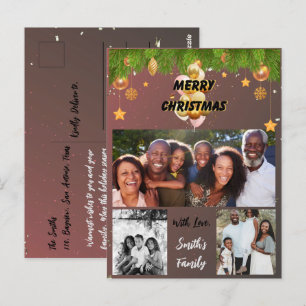 Elegant Plum coloured Photo Collage Christmas Postcard