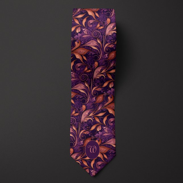 Elegant Plum & Copper Botanical Tie (Creator Uploaded)
