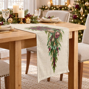 Elegant Plum Emerald Jewel Christmas Short Table Runner