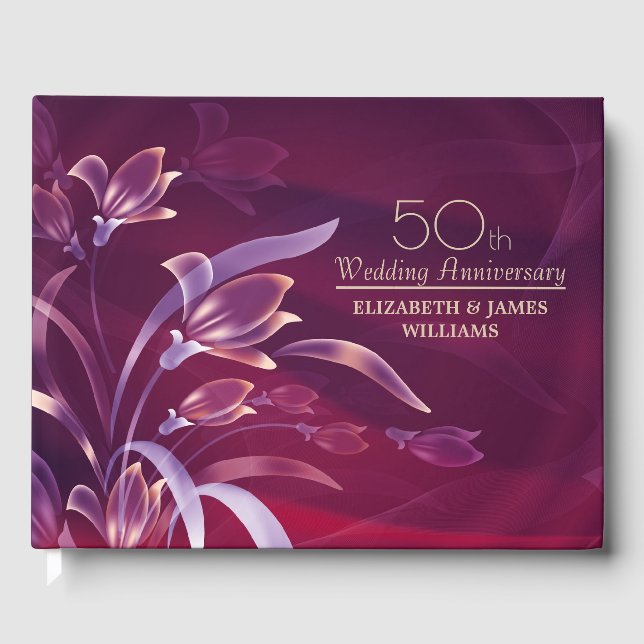 Elegant Plum Floral 50th Anniversary  Guest Book (Front)