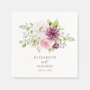 Elegant Plum Floral Fall Winter Wedding Napkin