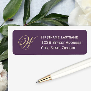 Elegant Plum Gold Script Monogram Address