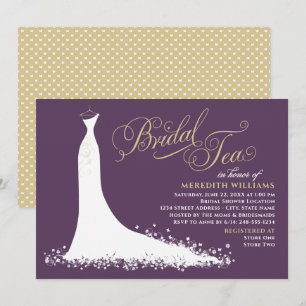 Elegant Plum Gold Wedding Gown Bridal Tea Shower Invitation