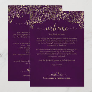 Elegant Plum & Gold Wedding Welcome & Itinerary Programme
