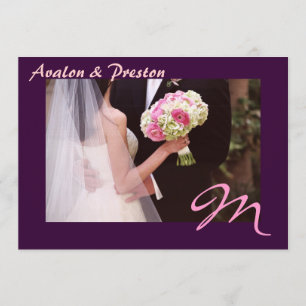 Elegant Plum Monogram Pink Wedding Invitation
