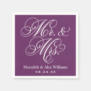 Elegant Plum Mr and Mrs Script Custom Monogram Napkin