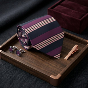 Elegant Plum & Navy Multi-Stripe Tie