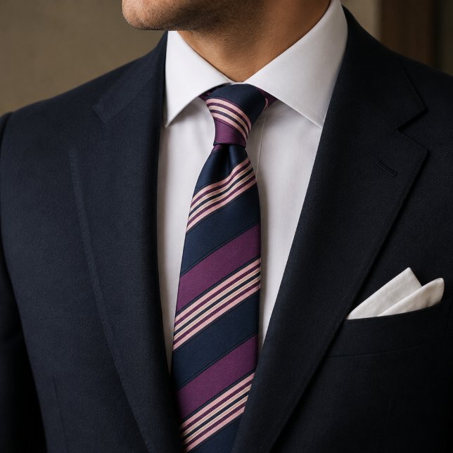 Elegant Plum & Navy Multi-Stripe  Tie (Creator Uploaded)