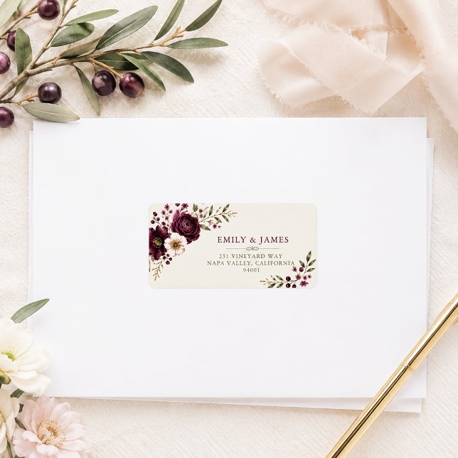 Elegant Plum Olive Botanical Wedding Address Label (Creator Uploaded)