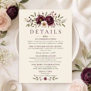 Elegant Plum Olive Botanical Wedding Details Card