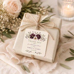 Elegant Plum Olive Botanical Wedding Favour Square Sticker