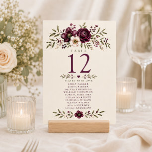 Elegant Plum Olive Botanical Wedding Seating Chart Table Number